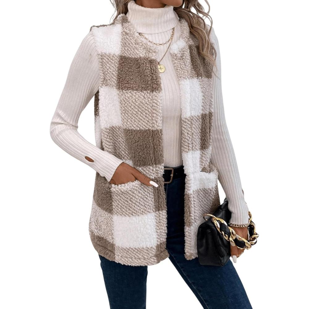 Plaid Sleeveless Open Front Jacket - Image 2