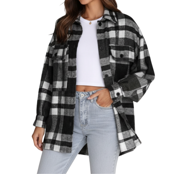 Plaid Design Oversized Long Sleeve Flannel Shacket For Women
