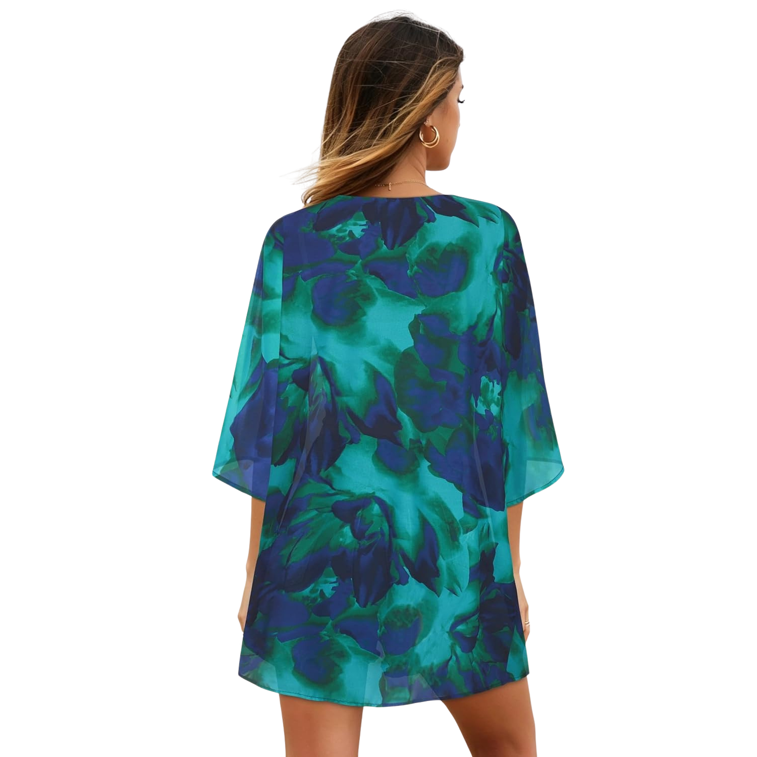 Women Floral Print Puff Sleeve Kimono Cardigan Loose Cover Up Casual Blouse Tops - Image 9