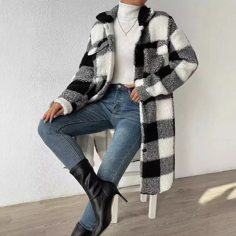Oversized Button Up Plaid Coat - Image 3