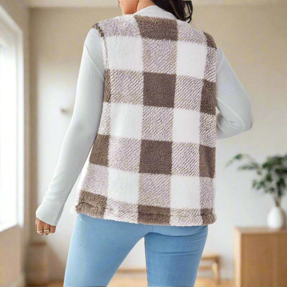 Plaid Sleeveless Open Front Jacket - Image 3