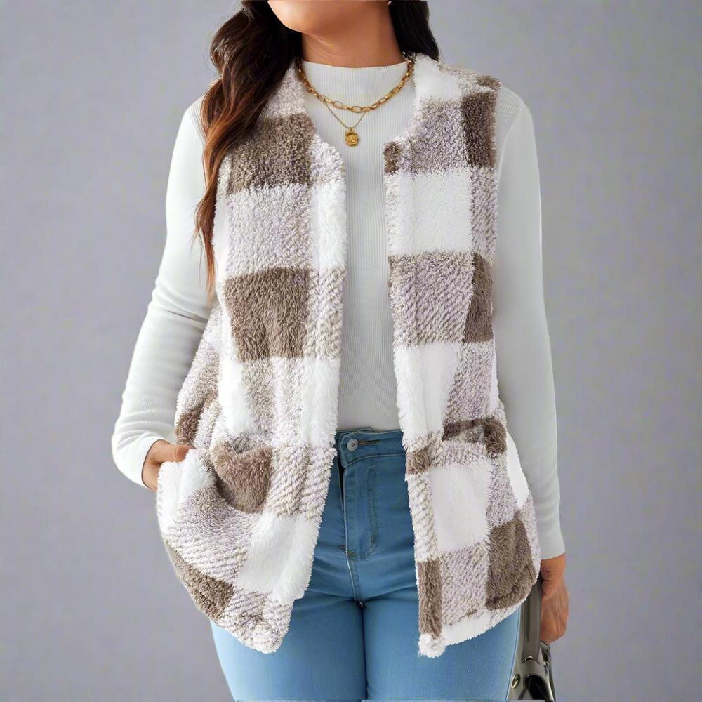 Plaid Sleeveless Open Front Jacket - Image 4