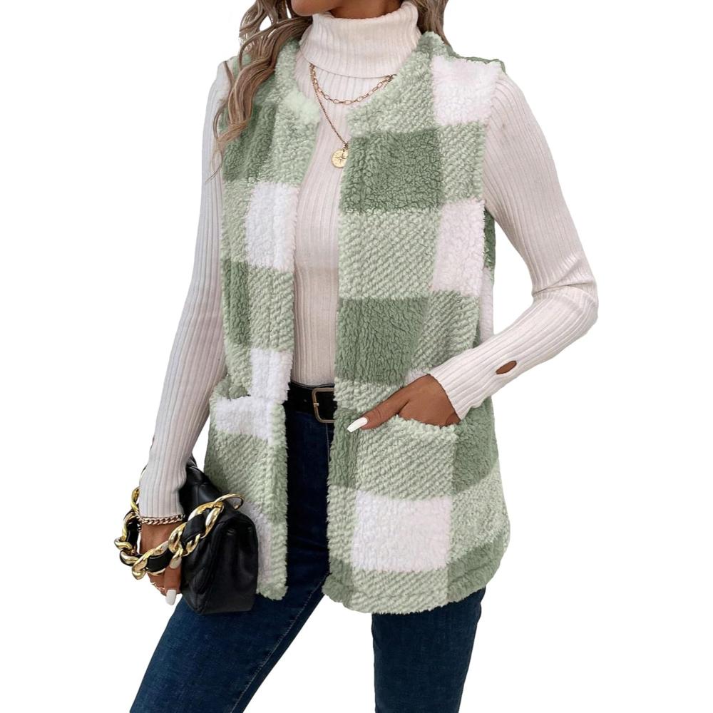 Plaid Sleeveless Open Front Jacket - Image 7