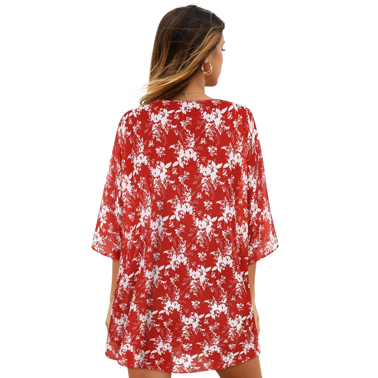 Women Floral Print Puff Sleeve Kimono Cardigan Loose Cover Up Casual Blouse Tops - Image 7