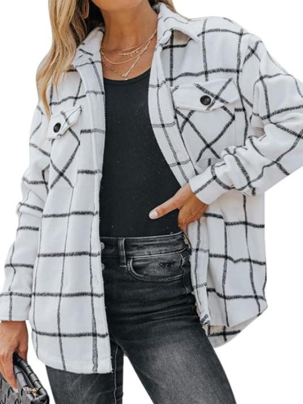 Women Plaid Pattern Jacket With Collared Design - Image 9