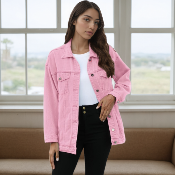 Women Oversized Mid Long Denim Jacket Casual Jean Biker Coat