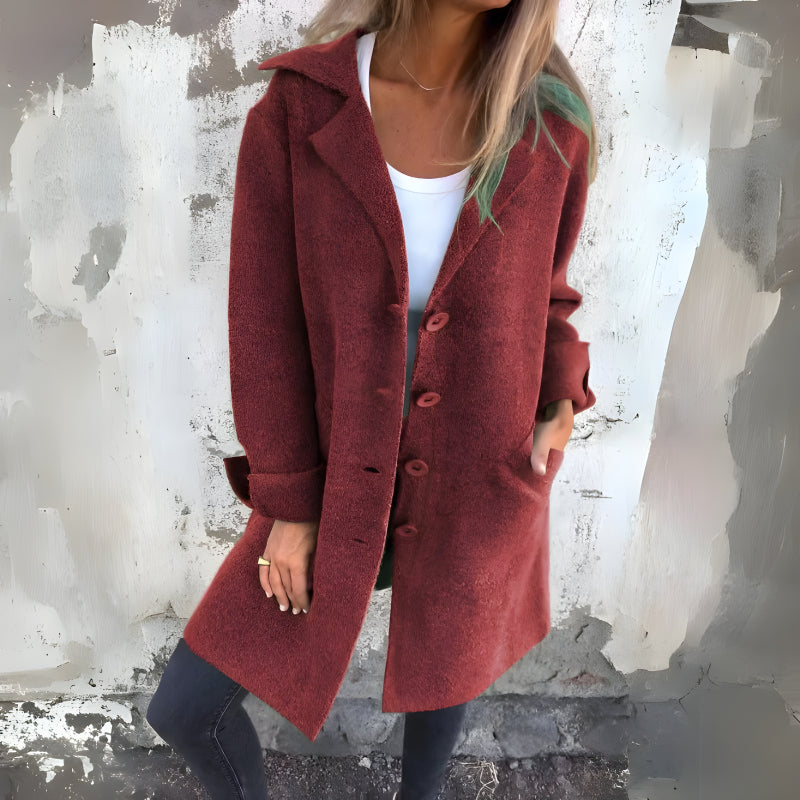 Stylish Lapel Wool Long Coat - Image 2