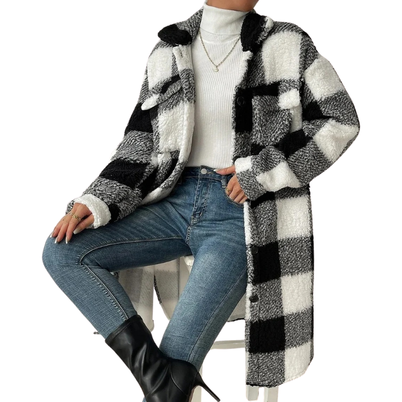Oversized Button Up Plaid Coat - Image 7
