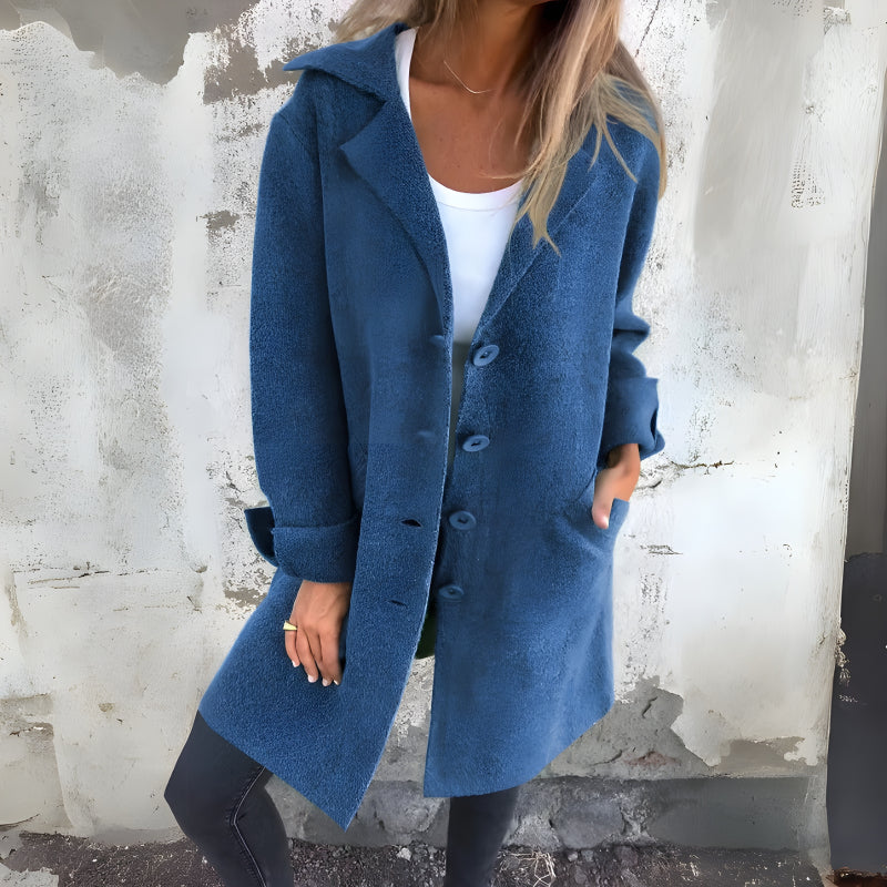 Stylish Lapel Wool Long Coat - Image 3
