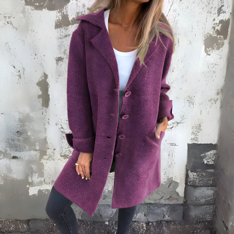 Stylish Lapel Wool Long Coat - Image 4