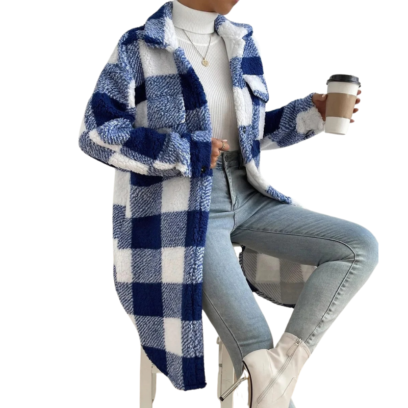 Oversized Button Up Plaid Coat - Image 9