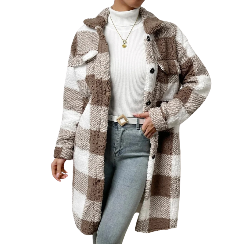 Oversized Button Up Plaid Coat - Image 2