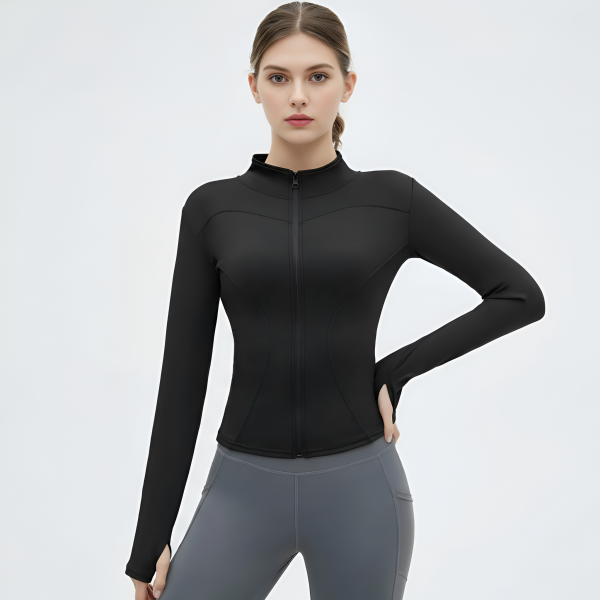 Long Sleeve Fitted Zip Mock Design Jacket For Women
