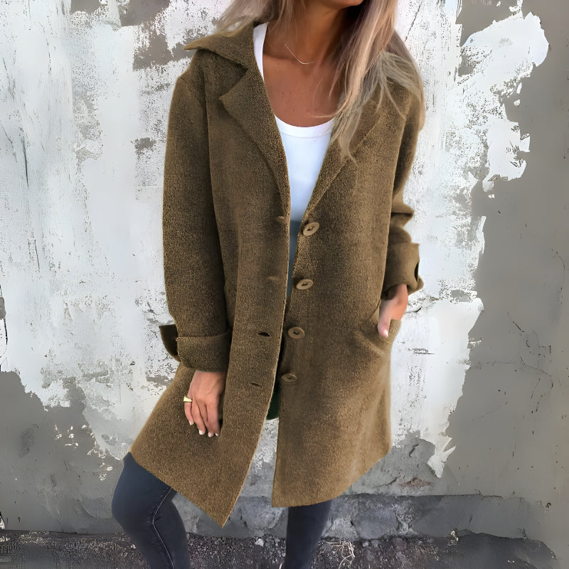 Stylish Lapel Wool Long Coat - Image 5