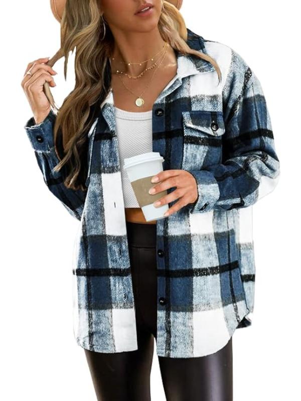 Women Plaid Pattern Button Down Jacket - Image 3