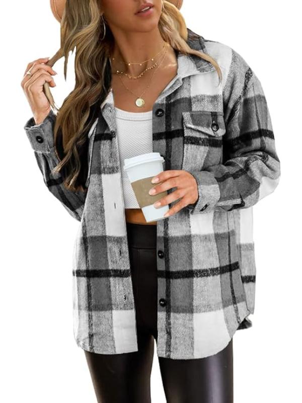 Women Plaid Pattern Button Down Jacket - Image 9