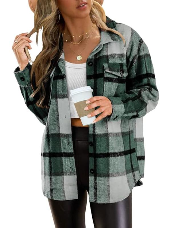 Women Plaid Pattern Button Down Jacket - Image 5