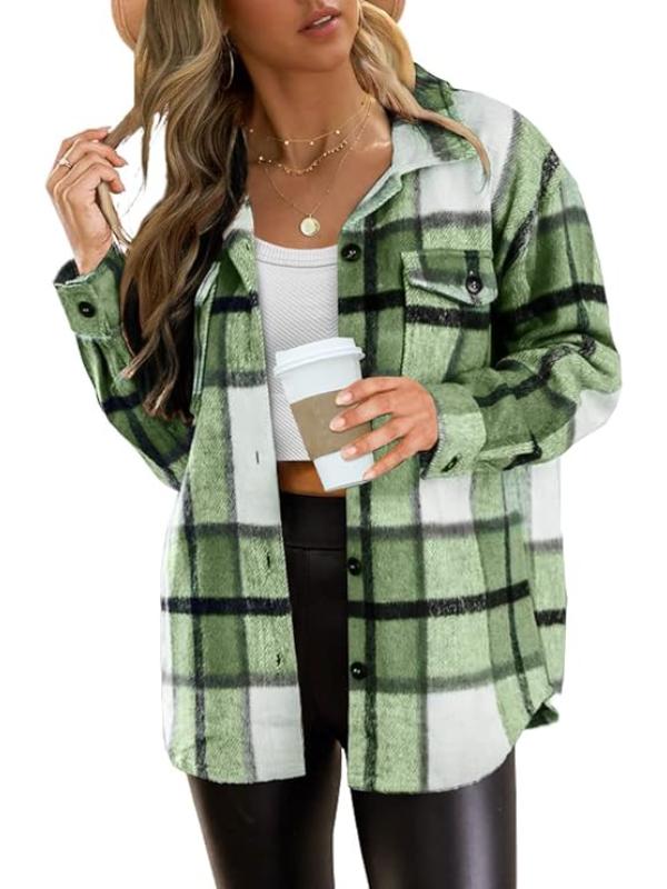 Women Plaid Pattern Button Down Jacket - Image 8