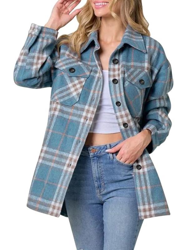 Women Plaid Pattern Button Down Jacket - Image 6