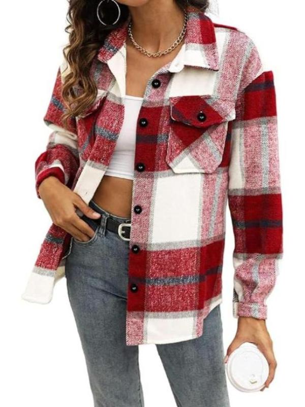 Women Plaid Pattern Jacket With Collared Design - Image 5