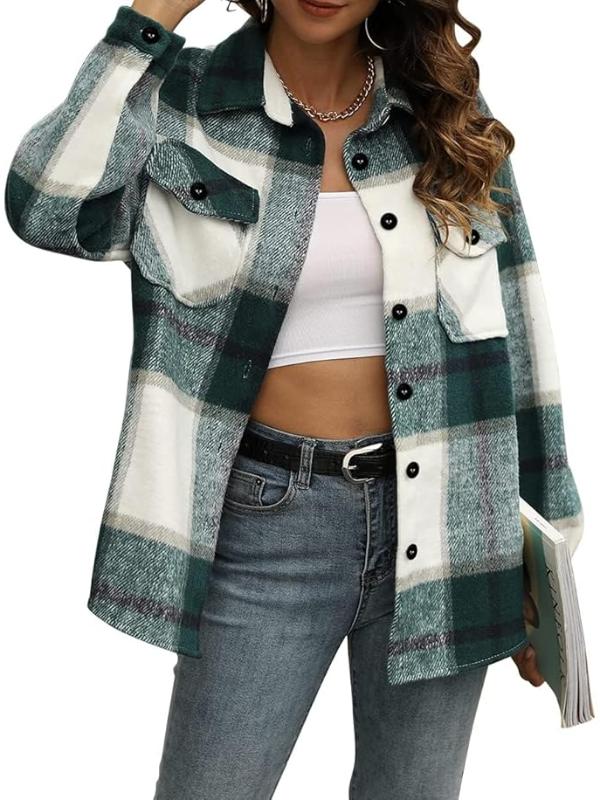 Women Plaid Pattern Jacket With Collared Design - Image 6