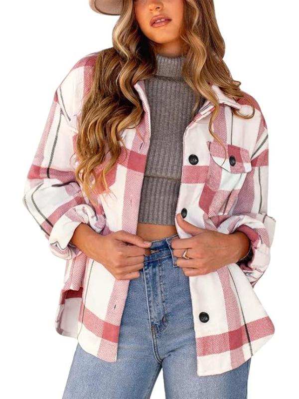 Women Plaid Pattern Jacket With Collared Design - Image 8