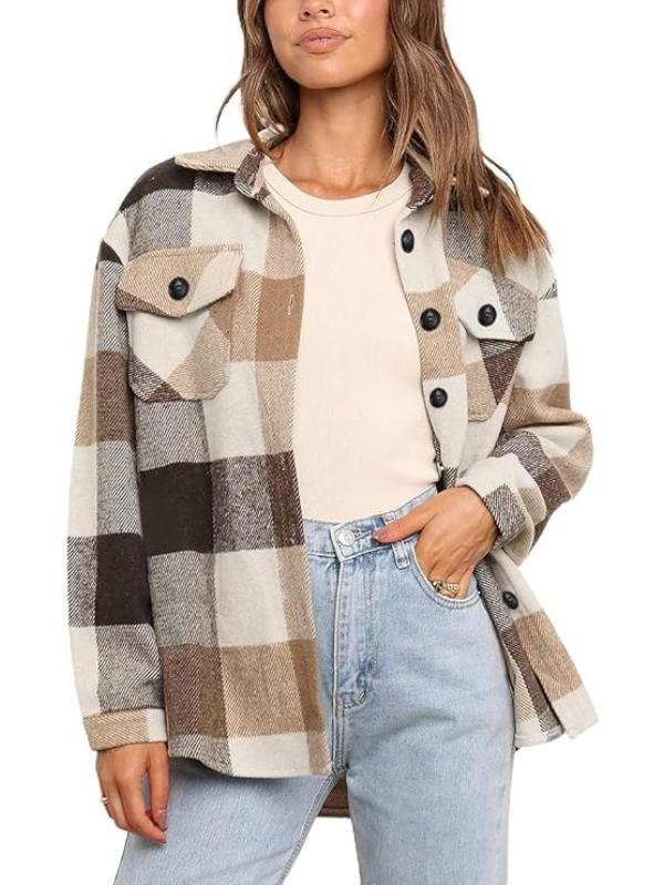 Women Plaid Pattern Button Down Jacket - Image 4