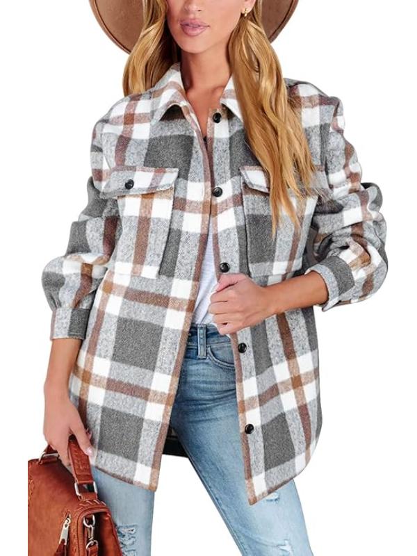 Women Plaid Pattern Jacket With Collared Design - Image 4