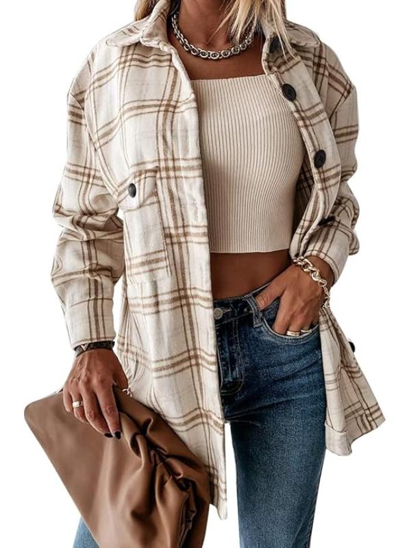 Women Plaid Pattern Jacket With Collared Design - Image 7