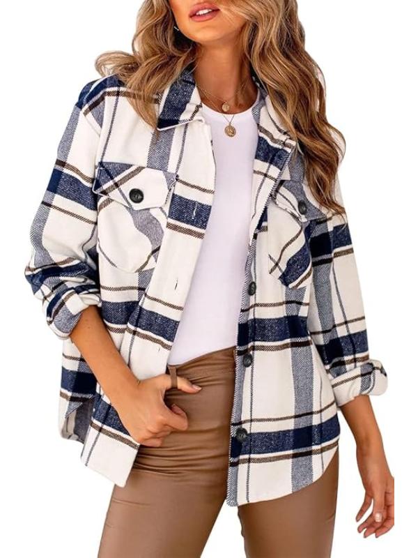 Women Plaid Pattern Jacket With Collared Design - Image 3