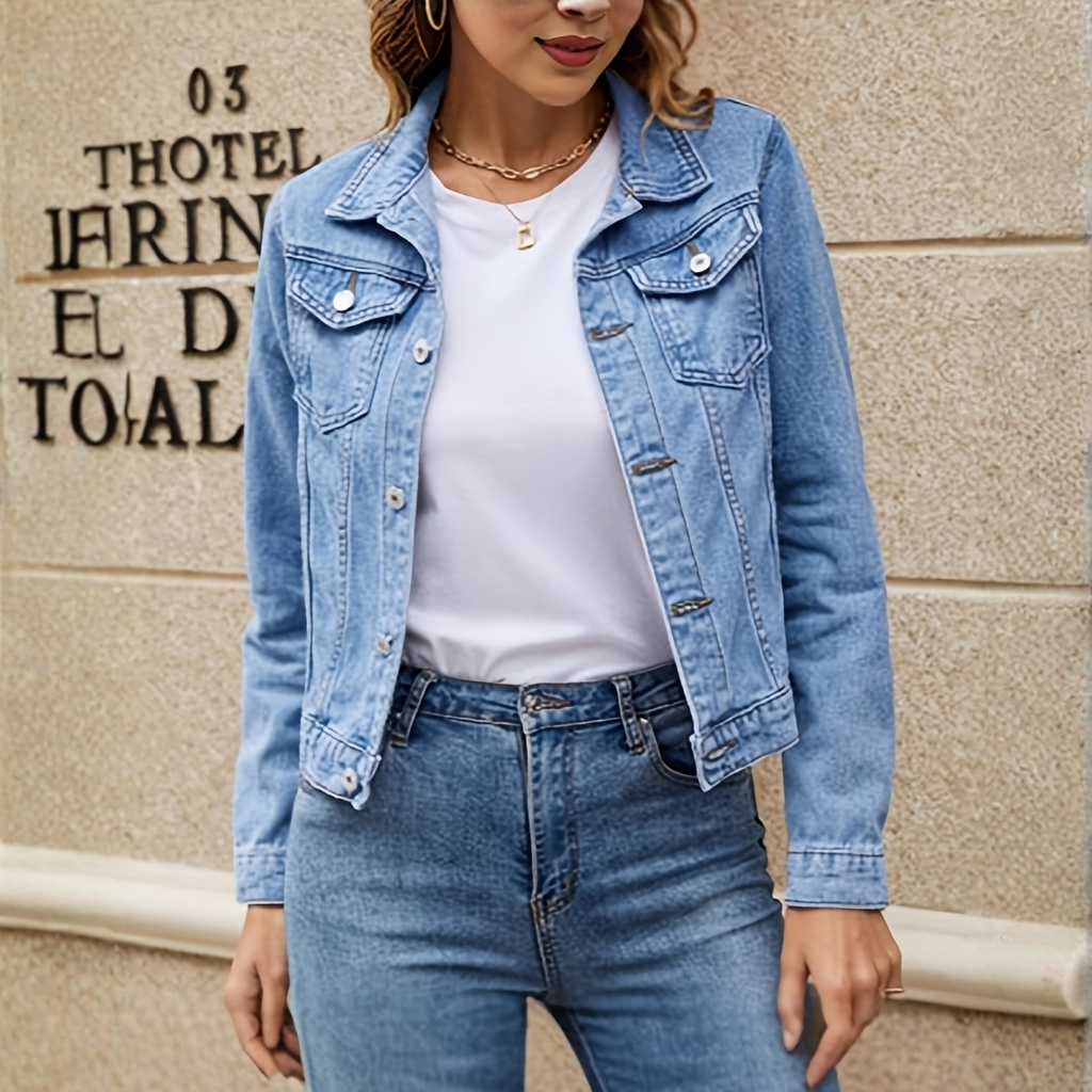 Denim Button Front Long Sleeve Jacket - Image 4