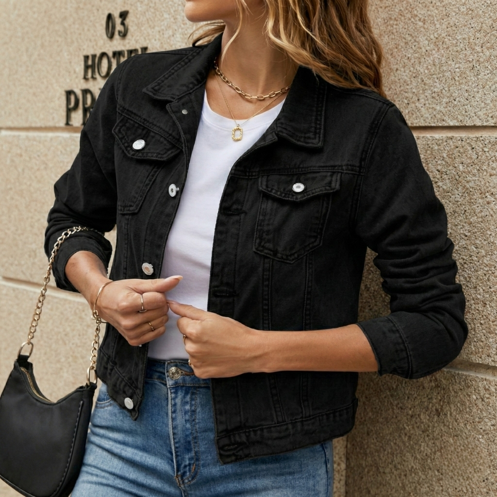 Denim Button Front Long Sleeve Jacket - Image 2