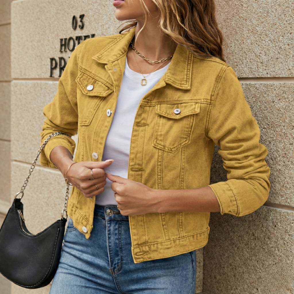 Denim Button Front Long Sleeve Jacket - Image 6