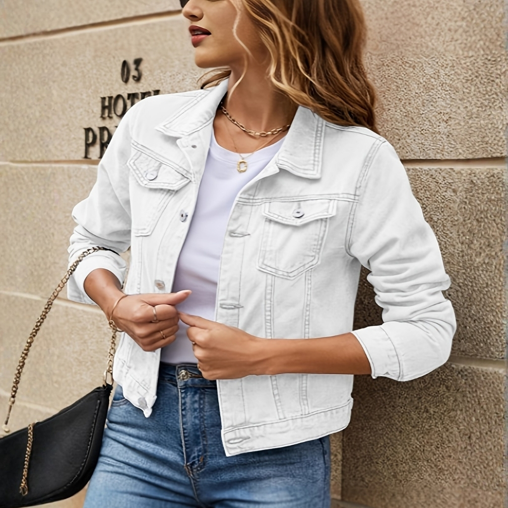 Denim Button Front Long Sleeve Jacket - Image 5