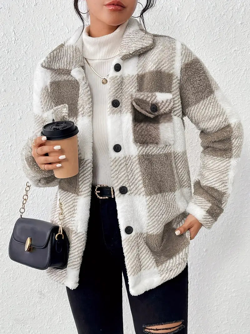 Classic Comfy Long Sleeve Plaid Pattern Jacket - Image 10