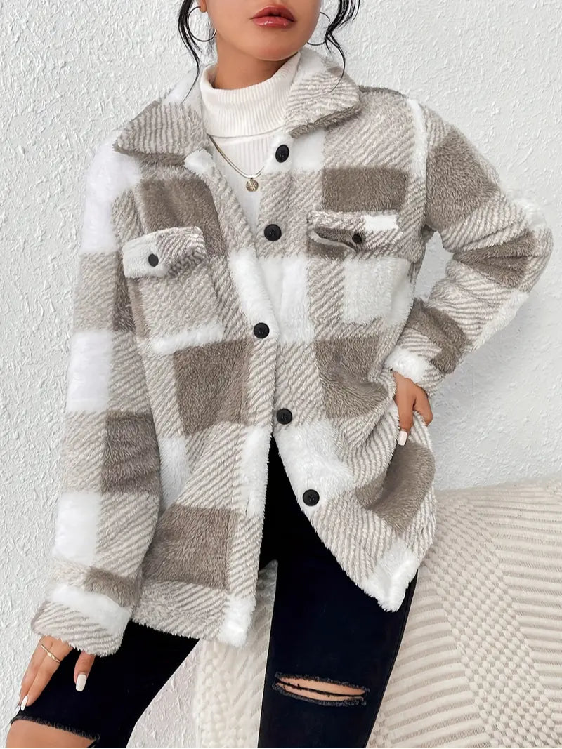 Classic Comfy Long Sleeve Plaid Pattern Jacket - Image 12