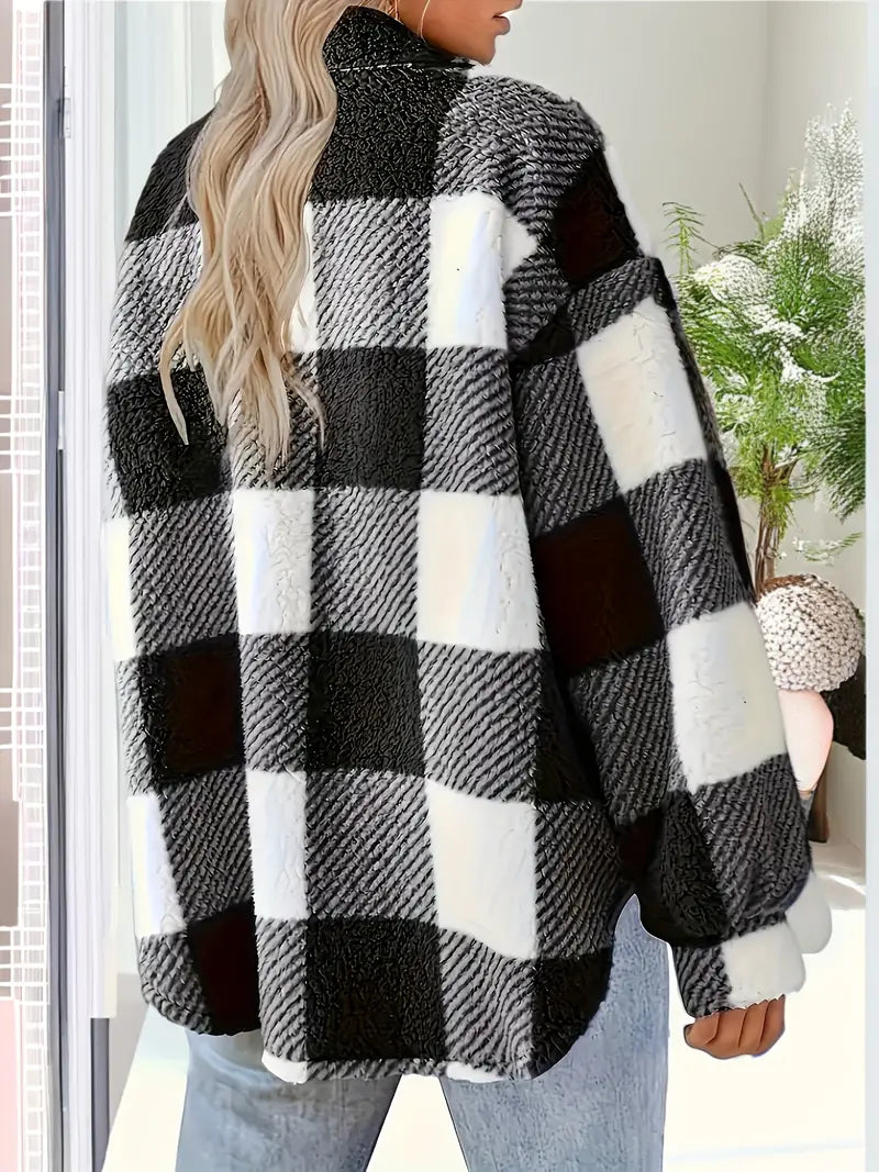 Classic Comfy Long Sleeve Plaid Pattern Jacket - Image 2