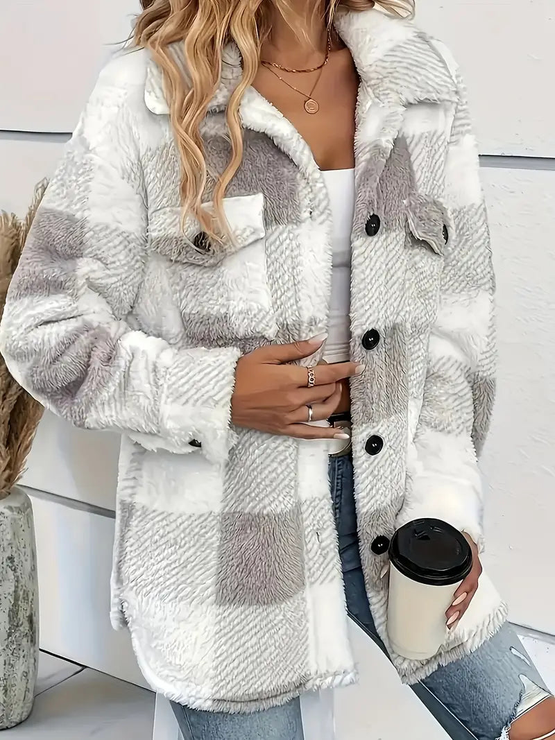 Classic Comfy Long Sleeve Plaid Pattern Jacket - Image 9