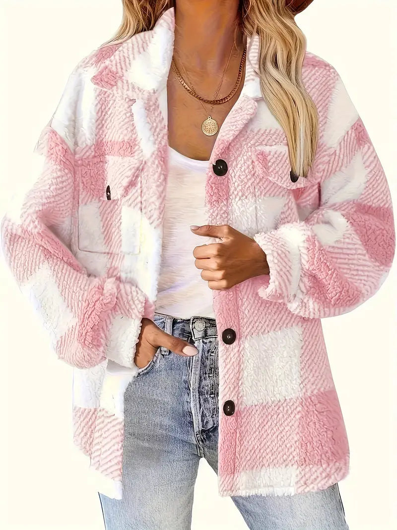 Classic Comfy Long Sleeve Plaid Pattern Jacket - Image 4