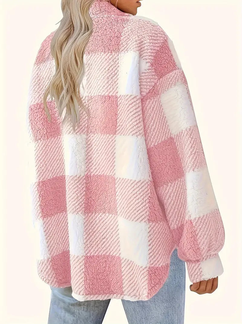 Classic Comfy Long Sleeve Plaid Pattern Jacket - Image 5