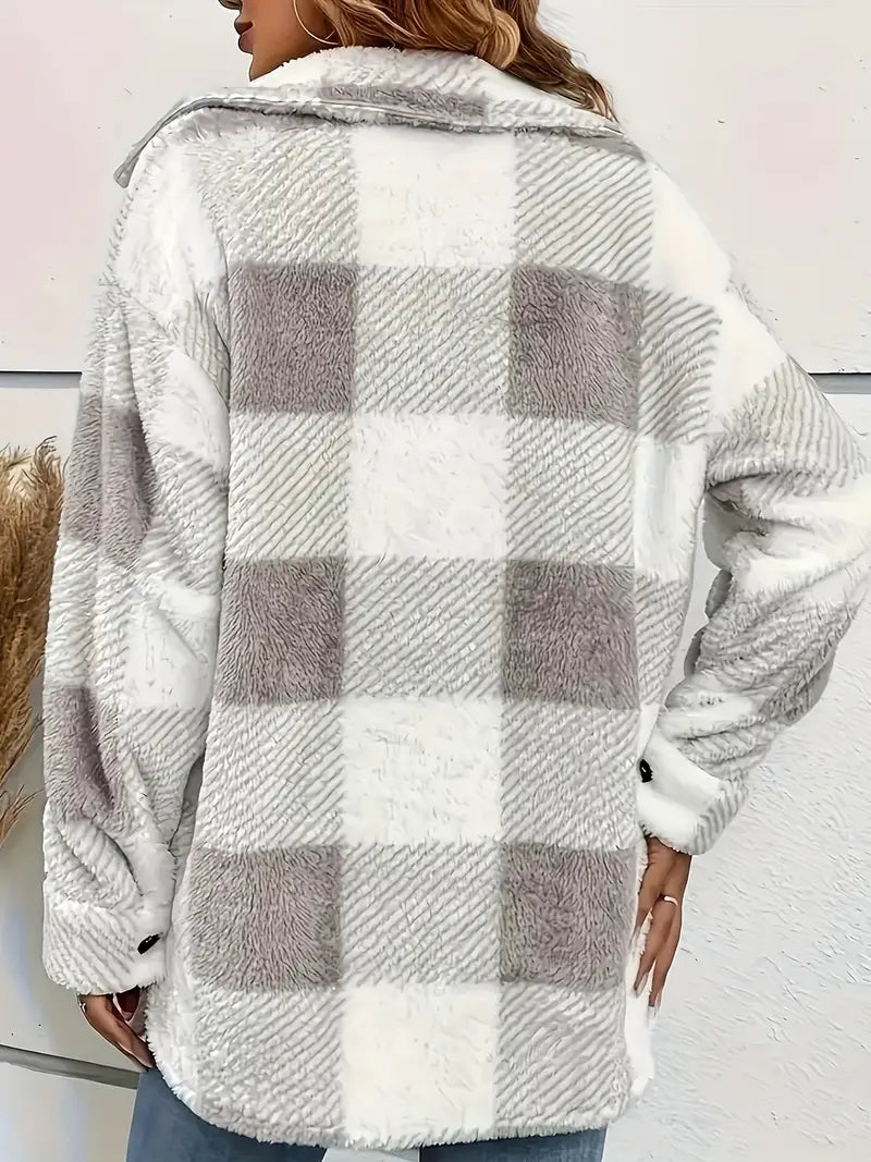 Classic Comfy Long Sleeve Plaid Pattern Jacket - Image 8