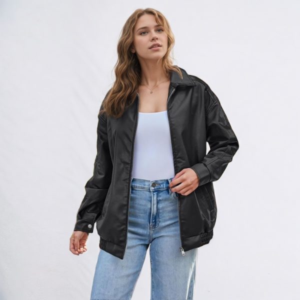 Oversized Faux Leather Jacket For Women