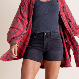 Raw Edge Oversized Washed Shirt Jacket With Pockets