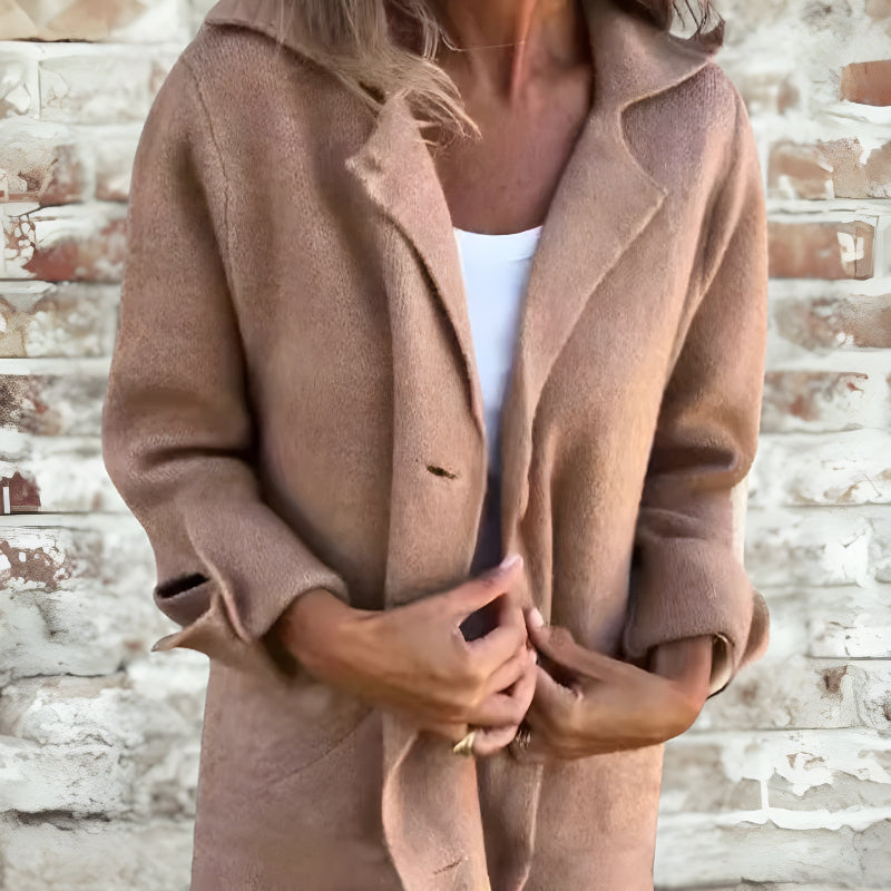 Stylish Lapel Wool Long Coat - Image 7