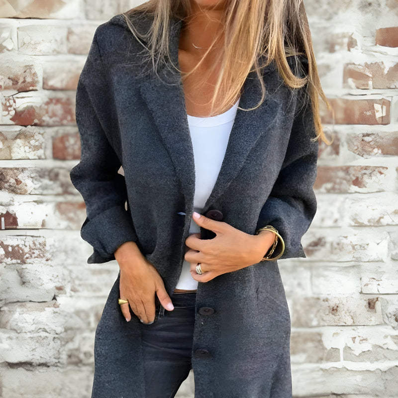Stylish Lapel Wool Long Coat - Image 8
