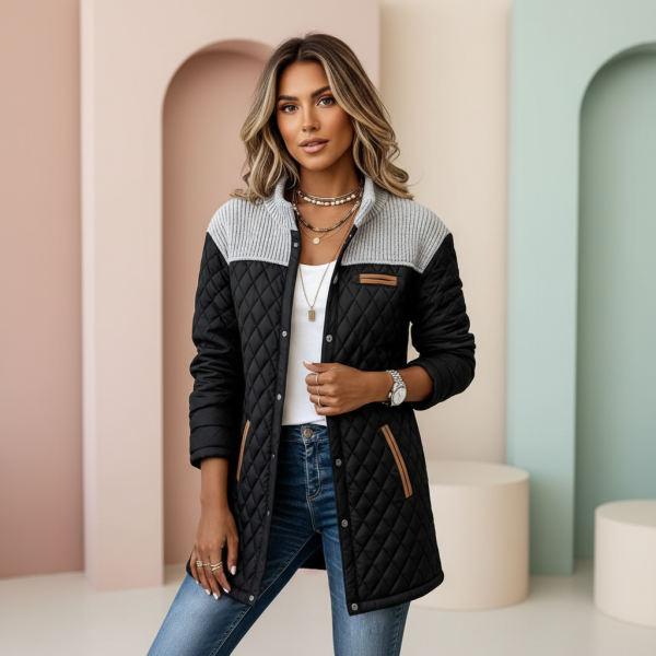 Casual Quilted Diamond Patterned Jacket For Women