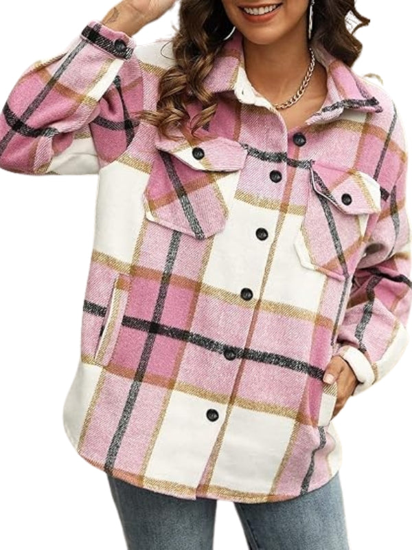 Women Plaid Pattern Button Down Jacket - Image 10