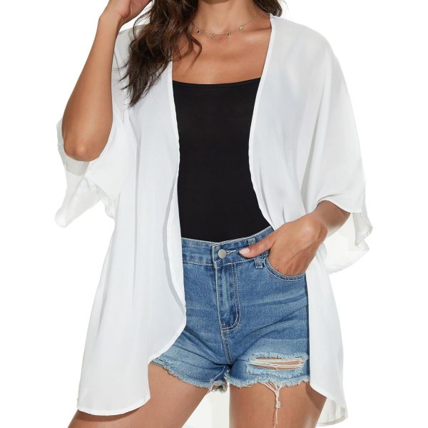 Women Floral Print Puff Sleeve Kimono Cardigan Loose Cover Up Casual Blouse Tops