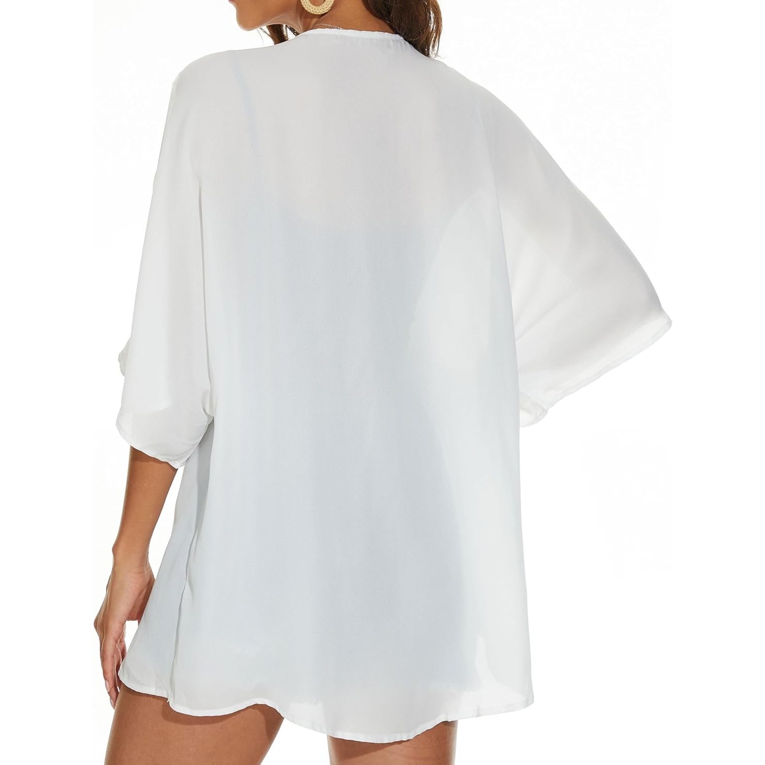 Women Floral Print Puff Sleeve Kimono Cardigan Loose Cover Up Casual Blouse Tops - Image 5