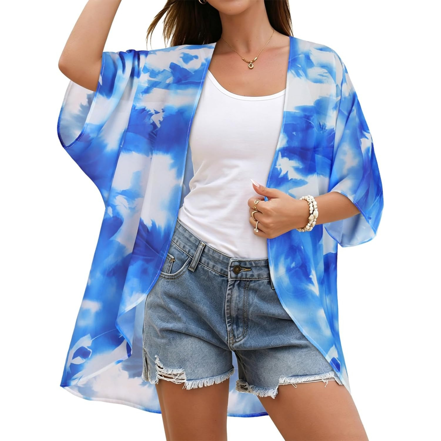 Women Floral Print Puff Sleeve Kimono Cardigan Loose Cover Up Casual Blouse Tops - Image 20